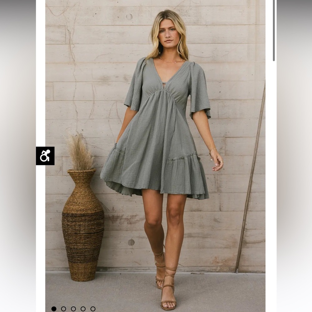 🌿 Böhme Olive Green Gauze Mini Dress – Size Small – NWT 🌿